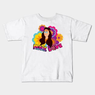 Peace Love and Flower Power Happy Hippie Vibes Retro Kids T-Shirt